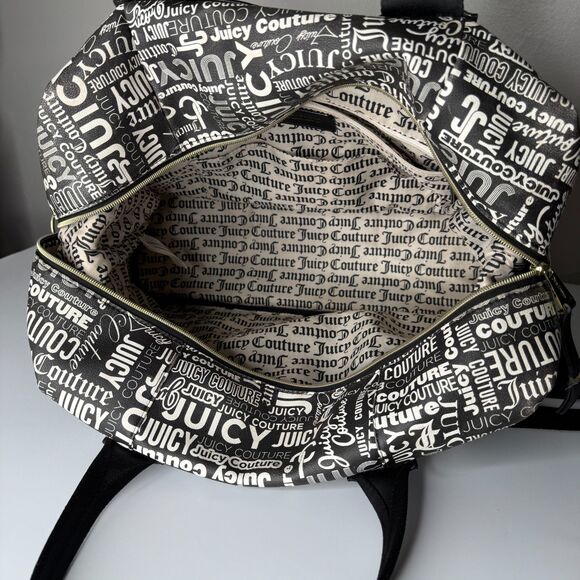 Juicy Couture Weekender Bag Black White Wordplay Print Duffle Gym - Picture 12 of 16